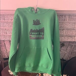 Vintage Jerzees NuBlend Vibrant Green Hoodie UFO Cat I WANT TO BELIEVE Hoodie